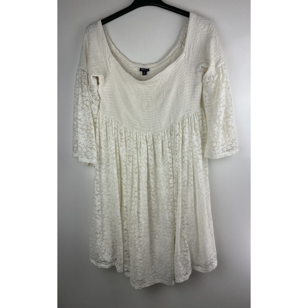 Torrid Lace Shirred Skater Dress Bell Sleeve Whimsy Cream Off White Plus Size 3X - Picture 10 of 11